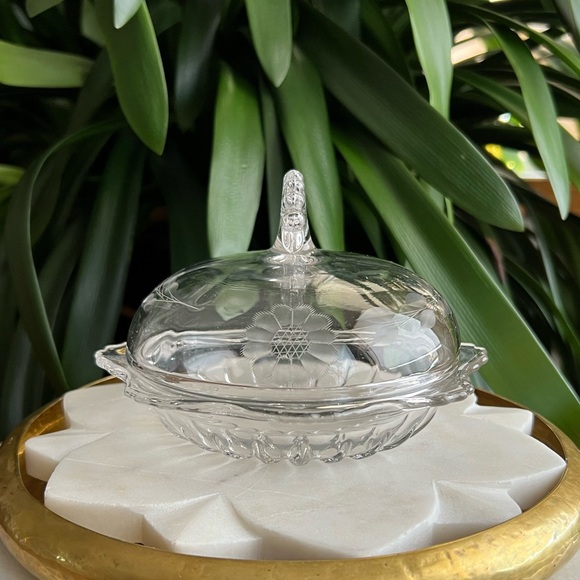 Vintage 1939 W.J. Hughes Genuine Cornflower Radiance Floral Etched Butter Dish - Picture 10 of 13